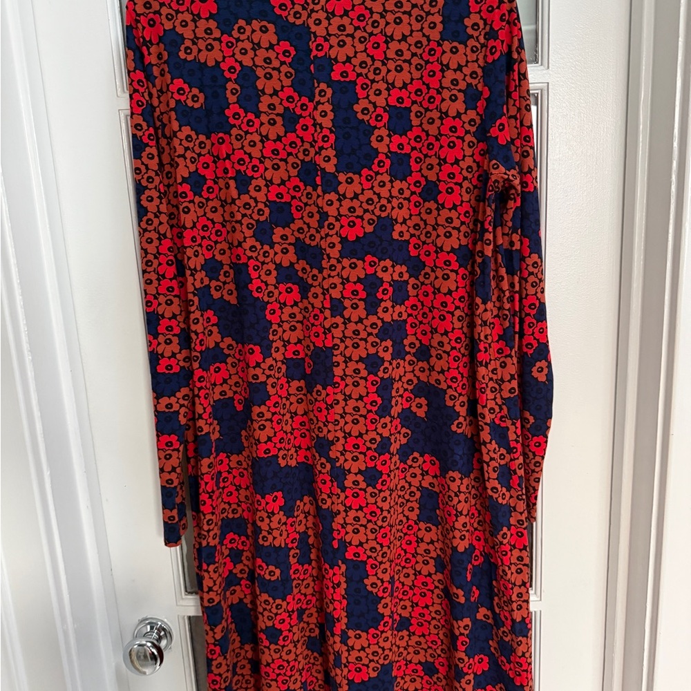Marimekko Terassi Unikko Red and Blue Floral Long Sleeve Dress - Picture 4 of 5